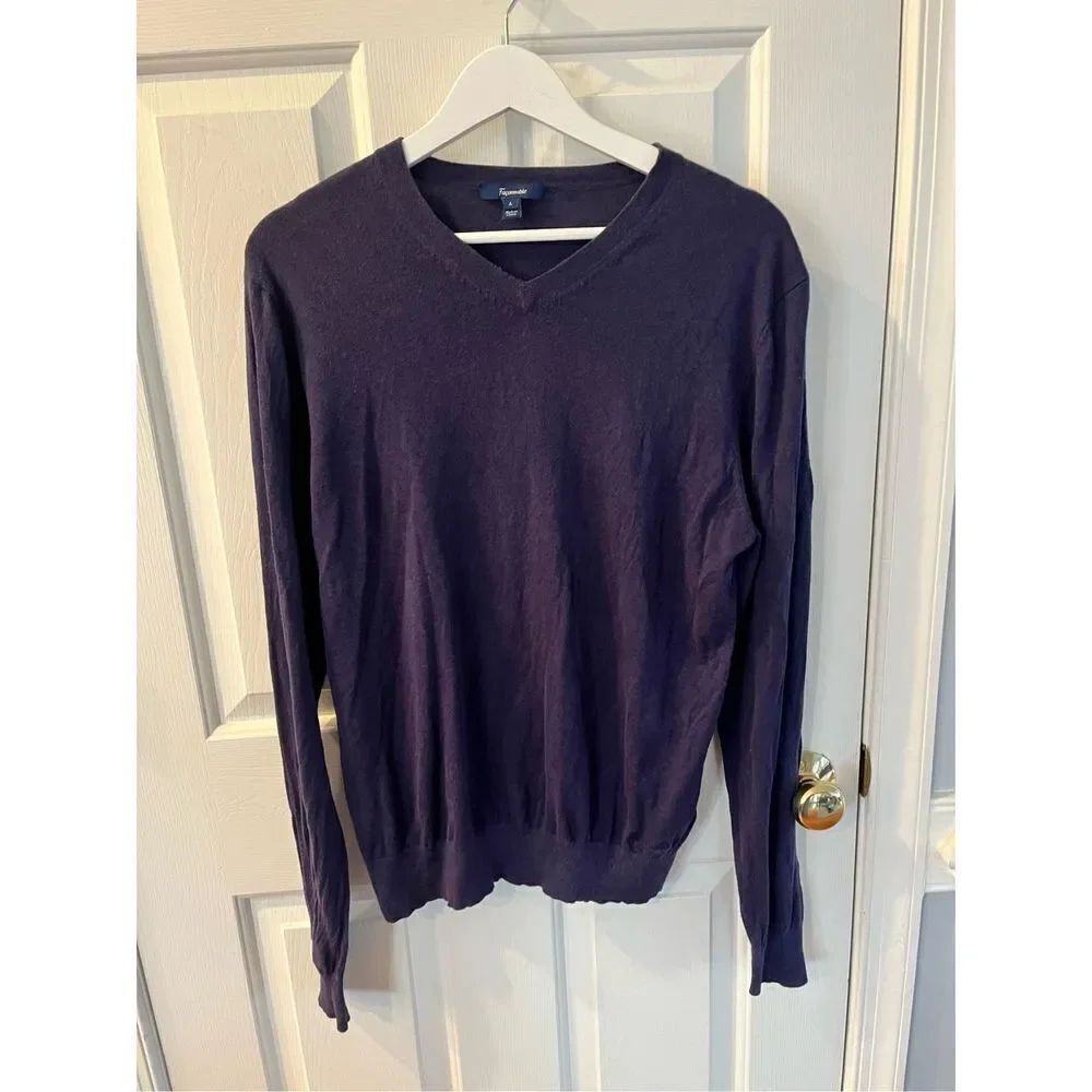 Faconnable Navy Silk Blend V-Neck Sweater sz L